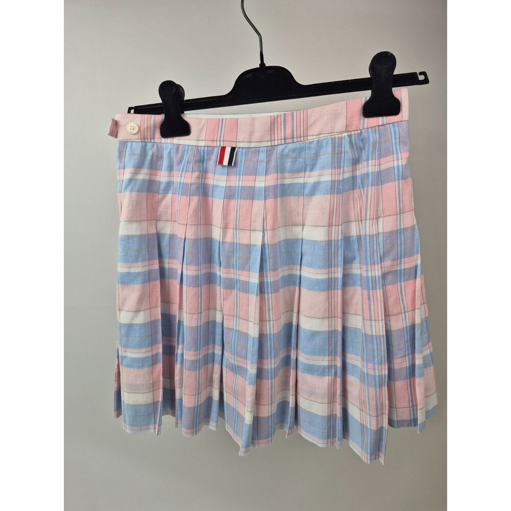 Thom Browne Women's Blue Pink Check Pleated Skirt Size 42 IT - Picture 2 of 5